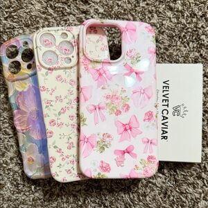 Velvet Caviar Pink and Floral Bow iPhone 16 pro max case